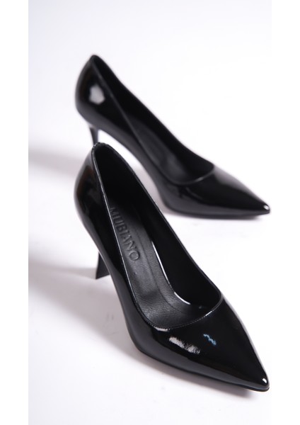 Hakiki Deri MB972-S Kadın İnce 9 cm Topuklu Rugan Siyah Stiletto & Topuklu Ayakkabı modelleri