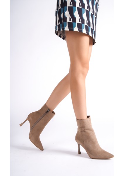 MBHRNS800-VZ Kadın Ince Topuklu Süet Vizon Kısa Sivri Burun Bot & Bootie modelleri