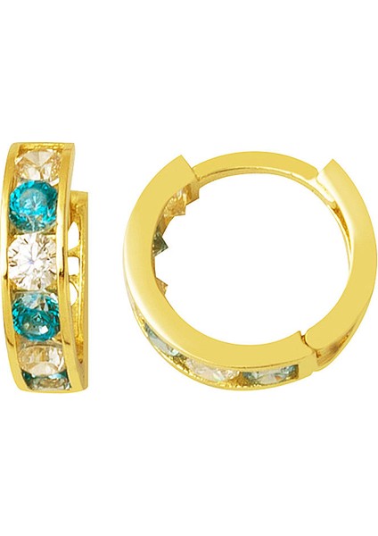 14 Ayar Altın Mavi Taşlı Kız Bebek Küpesi