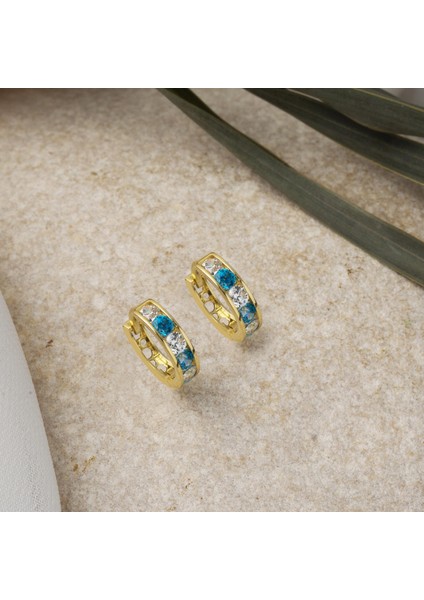 14 Ayar Altın Mavi Taşlı Kız Bebek Küpesi modelleri