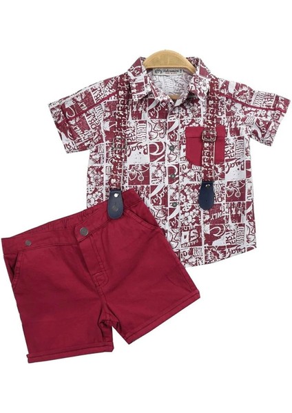 Erkek Çocuk Baskılı Kısa Kollu Gömlek Şort 2'li Takım
