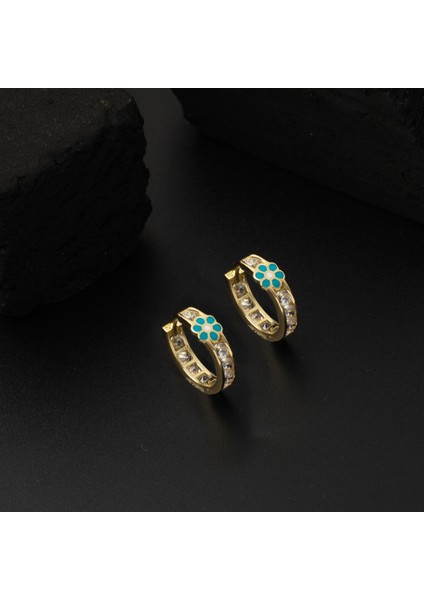 14 Ayar Mavi Papatyalı Altın Halka Çocuk Küpesi fırsatları