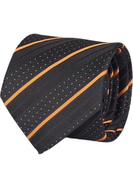 Hand Made 7.5 cm Siyah Gold Çizgili Desen Kravat
