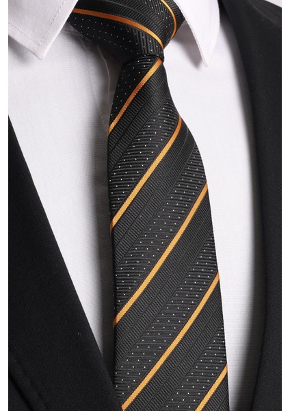 Hand Made 7.5 cm Siyah Gold Çizgili Desen Kravat fiyatları
