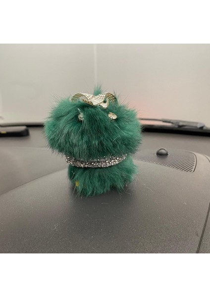 Kristal Taşlı Tüylü Sallanan Zıp Zıp Pufi Araç Içi Torpido Süsü Yeşil