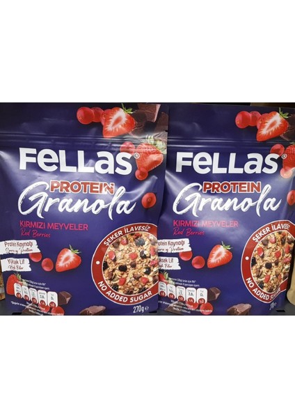 Granola Fellas Protein Şeker İlavesiz Kırmızı Meyveler 270 gr 2'li Paket