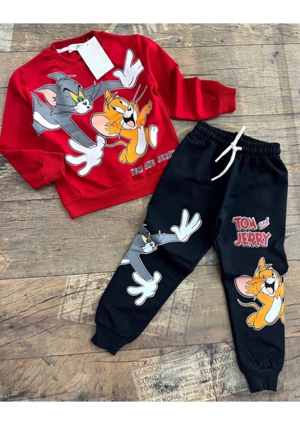 Süslü Kids Tom ve Jerry Erkek Çocuk 2ip Alt Üst Kreş, Anasınıf, Eşofman Takım