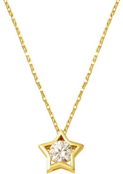 14 Ayar Altın Yıldız Tasarım Tek Taş Kolye fiyatları