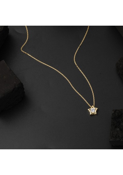 14 Ayar Altın Yıldız Tasarım Tek Taş Kolye fırsatları