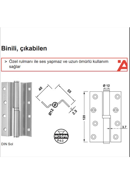 Binili Cumbalı Z Kapı Menteşesi Parlak Altın Renkli 120 mm Sağ
