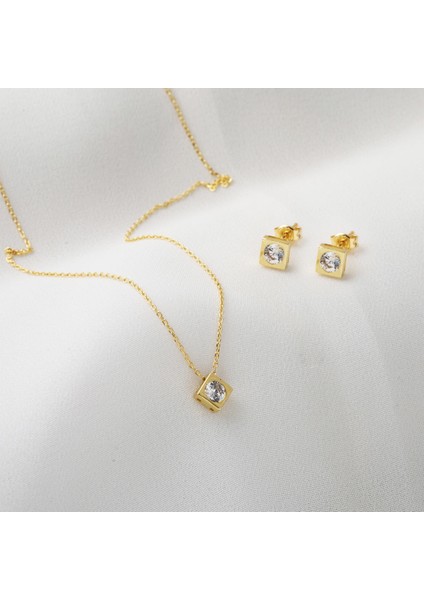 Kare Model Tektaşlı 14 Ayar Altın Set Takımı