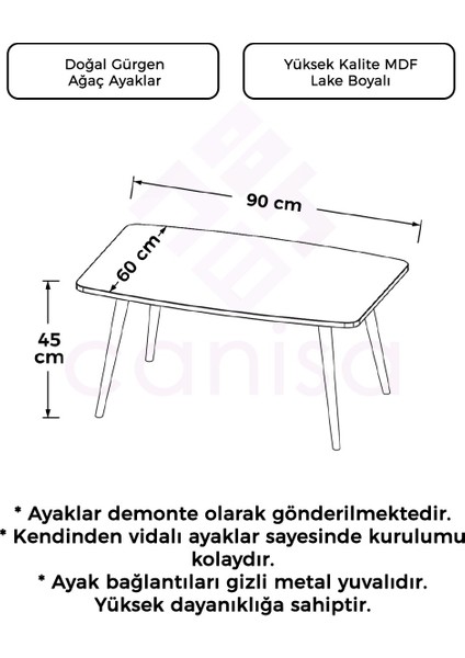 Lyon Serisi Krem Mdf Lake Boyalı Orta Sehpa Krem Ayaklı