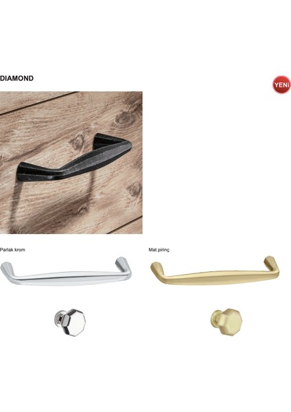 Diamond Düğme Kulp Mat Pirinç Renkli