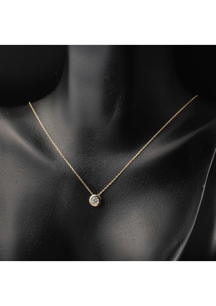 Yuvarlak Tasarım 14 Ayar Tek Taş Altın Kolye modelleri