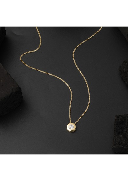 Yuvarlak Tasarım 14 Ayar Tek Taş Altın Kolye fırsatları