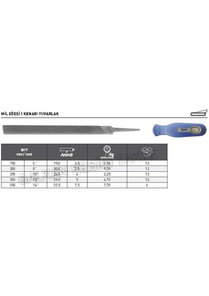 Tome 1 Kenarı Yuvarlak Mil Eğesi 350 mm