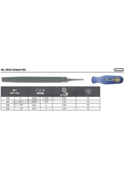 Tome Kenarı Düz Mil Eğesi 300 mm