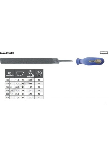 Tome Saplı Lama Eğe Kalın Diş 150 mm