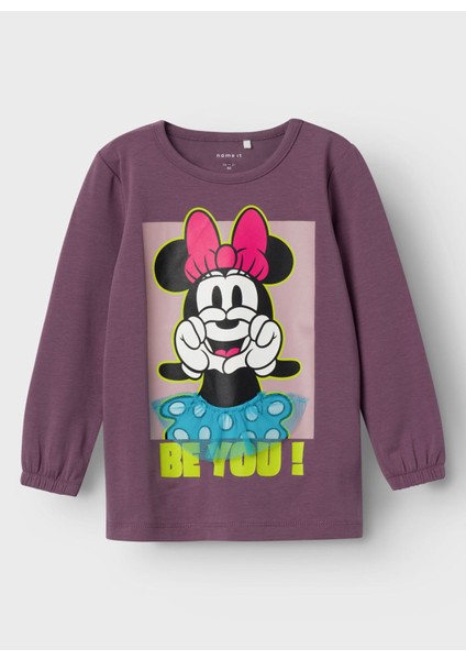 Baskılı Mor Kadın T-Shirt Nmfjerına Mınnıe Ls Top Wdı