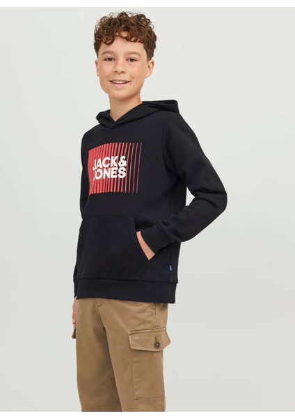 Baskılı Erkek Çocuk Siyah Sweatshırt Jjecorp Logo Sweat Hood Play Noos J