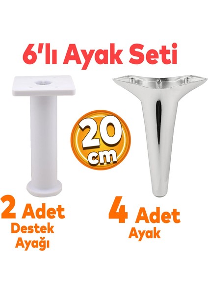 Aspen 6'lı Set Mobilya Tv Ünitesi Çekyat Koltuk Kanepe Baza Destek Ayağı Ayakları 20 Cm Krom M8