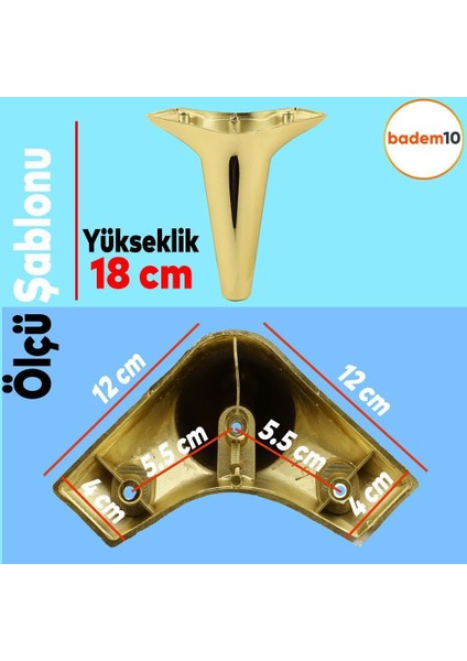 Aspen 6'lı Set Mobilya Tv Ünitesi Çekyat Koltuk Kanepe Baza Destek Ayağı Ayakları 18 Cm Gold M8