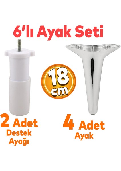 Aspen 6'lı Set Mobilya Tv Ünitesi Çekyat Koltuk Kanepe Baza Destek Ayağı Ayakları 18 Cm Krom M8