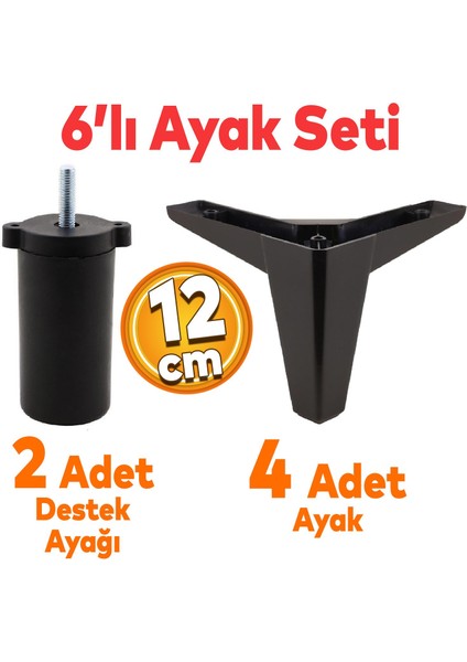 Sedir 6'lı Set Mobilya Tv Ünitesi Çekyat Koltuk Kanepe Destek Yükseltici Ayağı 12 cm Siyah Kanat 17 Baza Ayakları