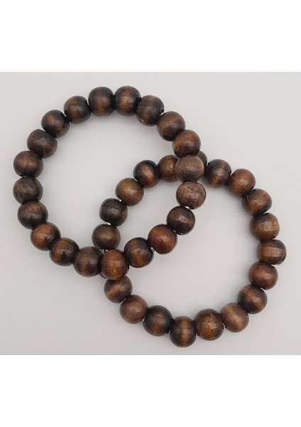 12 cm Ahşap Boncuklu Bilezik Model Koyu Ahşap Renk Çift Sap