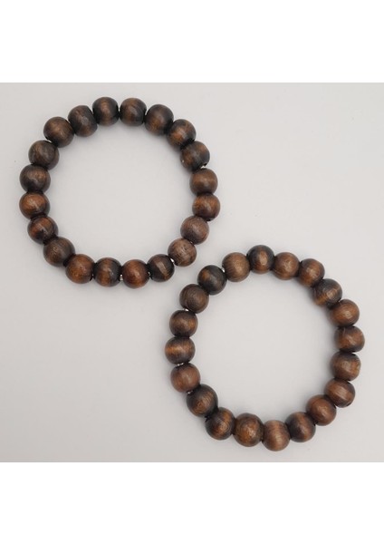 12 cm Ahşap Boncuklu Bilezik Model Koyu Ahşap Renk Çift Sap modelleri