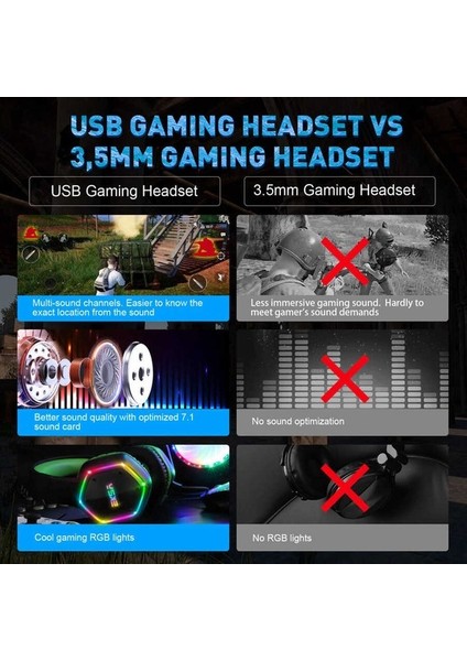 Eksa E1000 Gaming Kulaklık Oyuncu Kulaklığı 7.1 Surround Rgb LED USB Bağlantı & Mikrofon (Yurt Dışından)