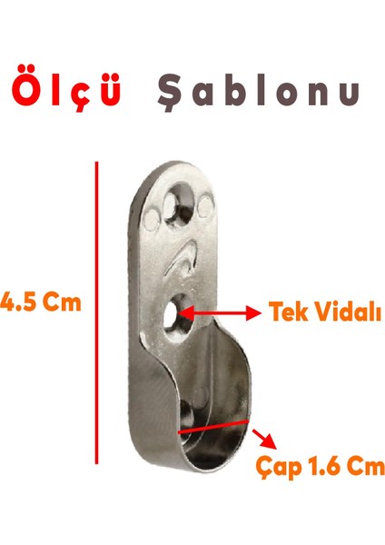 Boru Askı Flanşı Oval Dolap İçi Boru Sabitleme Kıyafet Elbise Askı Flanş Aparatı Krom 45 mm (2 Adet)