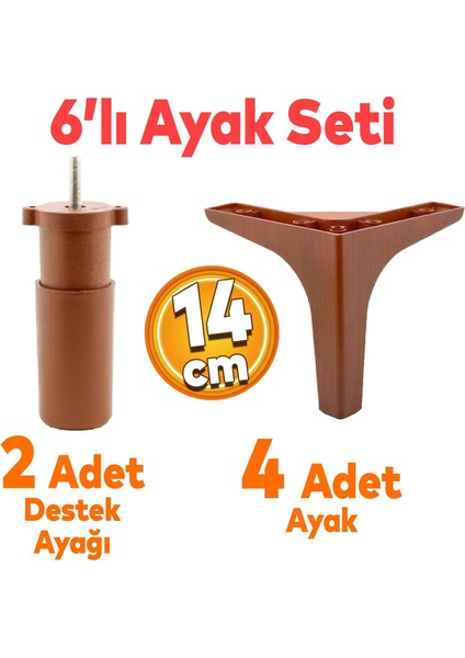Sedef 6'lı Set Mobilya Tv Ünitesi Çekyat Koltuk Kanepe Destek Ayağı 14 cm Ahşap Desenli Baza Ayak