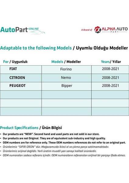 Fiat Fiorino,citroen Nemo,peugeot Bipper Için Sağ Cam Tamir Seti