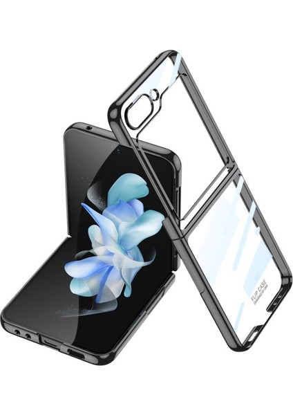 Samsung Galaxy Z Flip 5 ile Uyumlu Metal Görünümlü Kamera Lens Korumalı Telefon Kılıfı Kapak