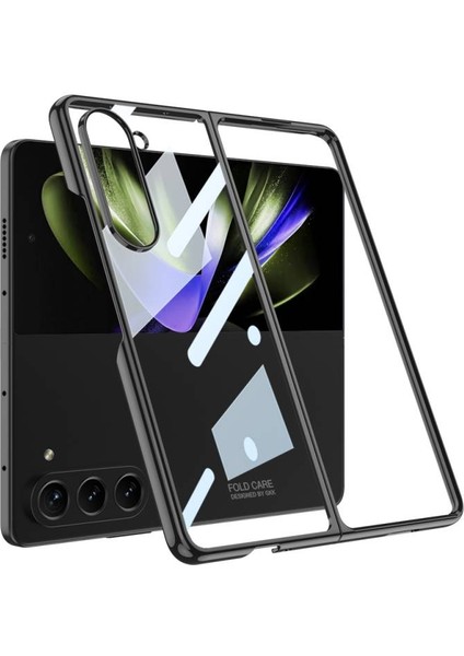 Samsung Galaxy Z Fold 5 ile Uyumlu Kılıf 180 Derece Açılıp Kapanabilen Cam Telefon Kılıfı Kapak