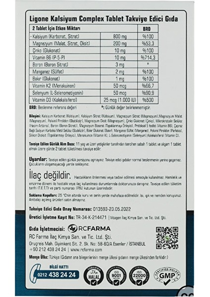 Ligone Kalsiyum Complex 60 Tablet