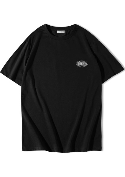 Unisex Oversize Ön ve Arka Baskılı Deathcore Lettering T-Shirt