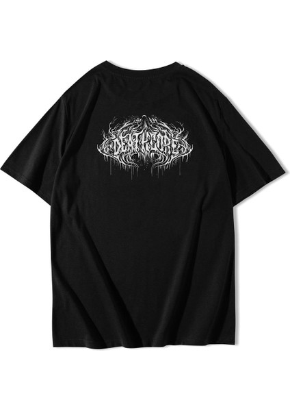 Unisex Oversize Ön ve Arka Baskılı Deathcore Lettering T-Shirt fiyatları