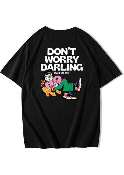 Unisex Oversize Don't Worry Arka Baskılı T-Shirt