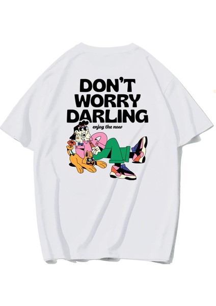 Unisex Oversize Don't Worry Arka Baskılı T-Shirt