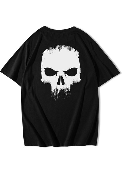 Unisex Ön ve Arka Baskılı Oversize Angry Skull T-Shirt
