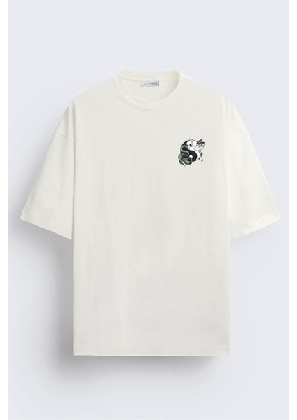 Ön ve Arka Baskılı Ying Yang Snake And Crane Regular Fit T-Shirt