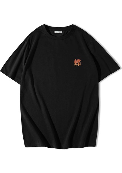 Unisex Oversize Arka Baskılı Butterfly And Japanese Panda T-Shirt fiyatları