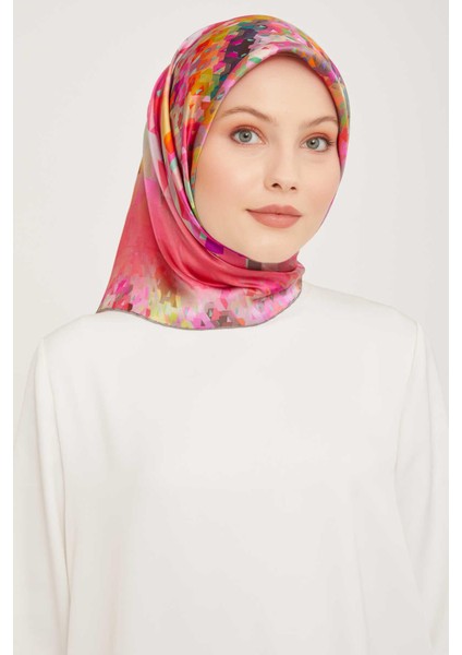 Pembe Desenli Tivil Ipek Eşarp 9043-02