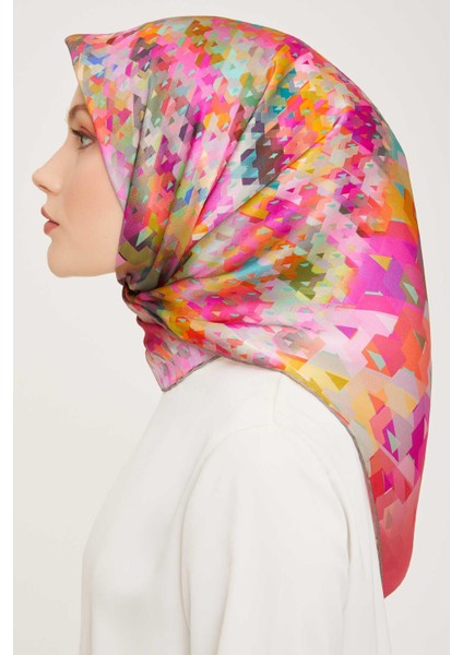 Pembe Desenli Tivil Ipek Eşarp 9043-02 modelleri