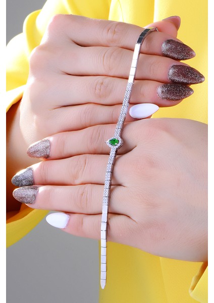 925 Ayar Gümüş Salkım 2 Sıra Yeşil Damla Su Yolu kadın Düğün Set modelleri