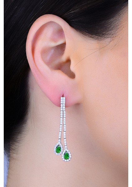 925 Ayar Gümüş Salkım 2 Sıra Yeşil Damla Su Yolu kadın Düğün Set fırsatları