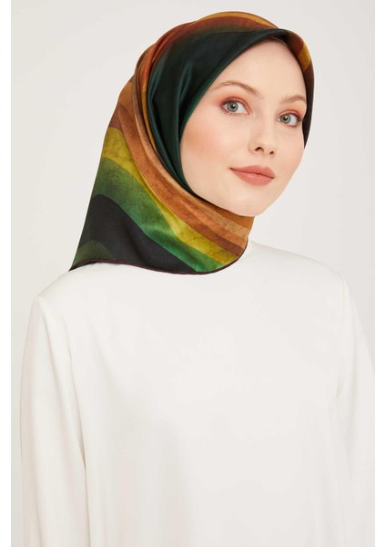 Yeşil Desenli Tivil Ipek Eşarp 9021-36