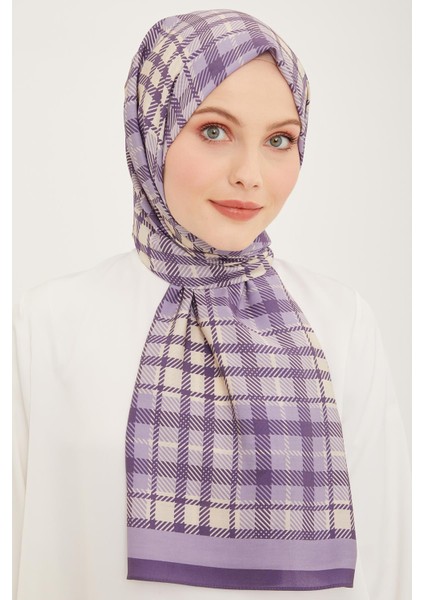 Trend Lila-Krem Ekose Desen Modal Şal 4713-07